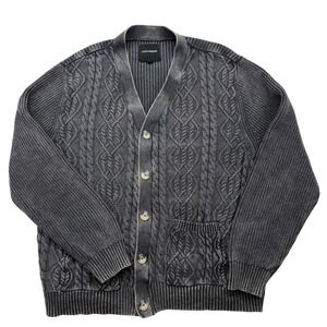 Lucky Brand OverDyed Cable Knit Cardigan Sweater Button Front Pockets Sz XXL